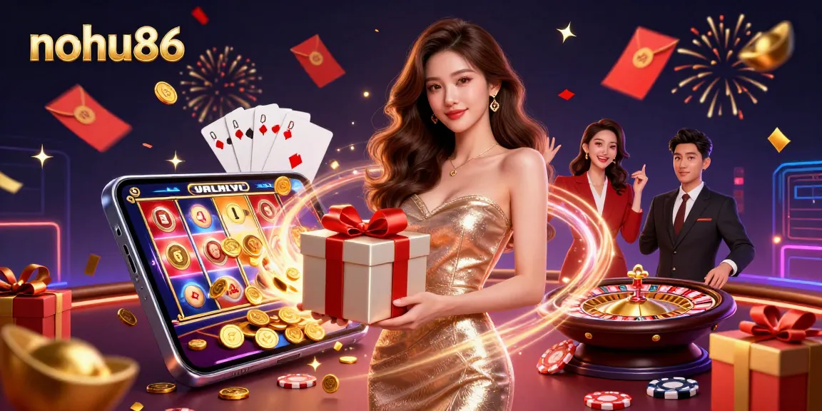 Experience exciting wins with nohu86 in a festive Lunar New Year casino scene filled with games and rewards.