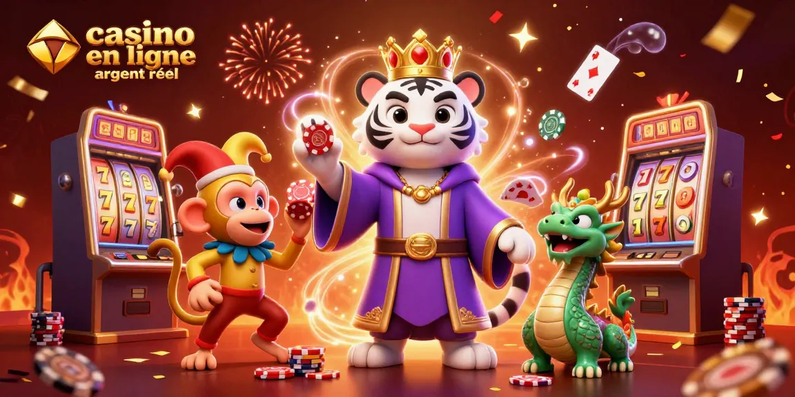 Jouer au casino en ligne argent réel avec une scène magique de personnages et d'éléments de jeu.